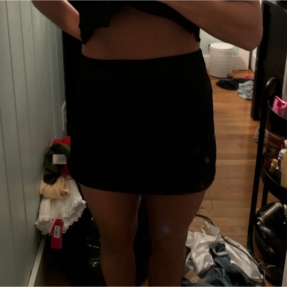 Free people black satin mini skirt.